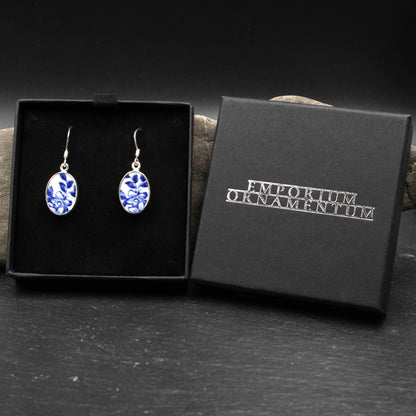 Englisches Porzellan "Old Willow" Oval Ohrringe