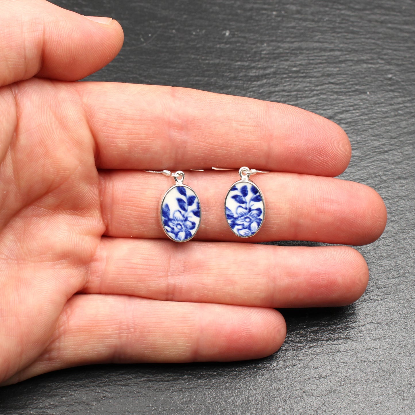 Englisches Porzellan "Old Willow" Oval Ohrringe