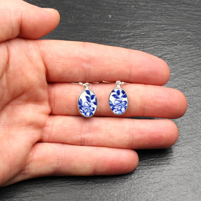 Englisches Porzellan "Old Willow" Oval Ohrringe