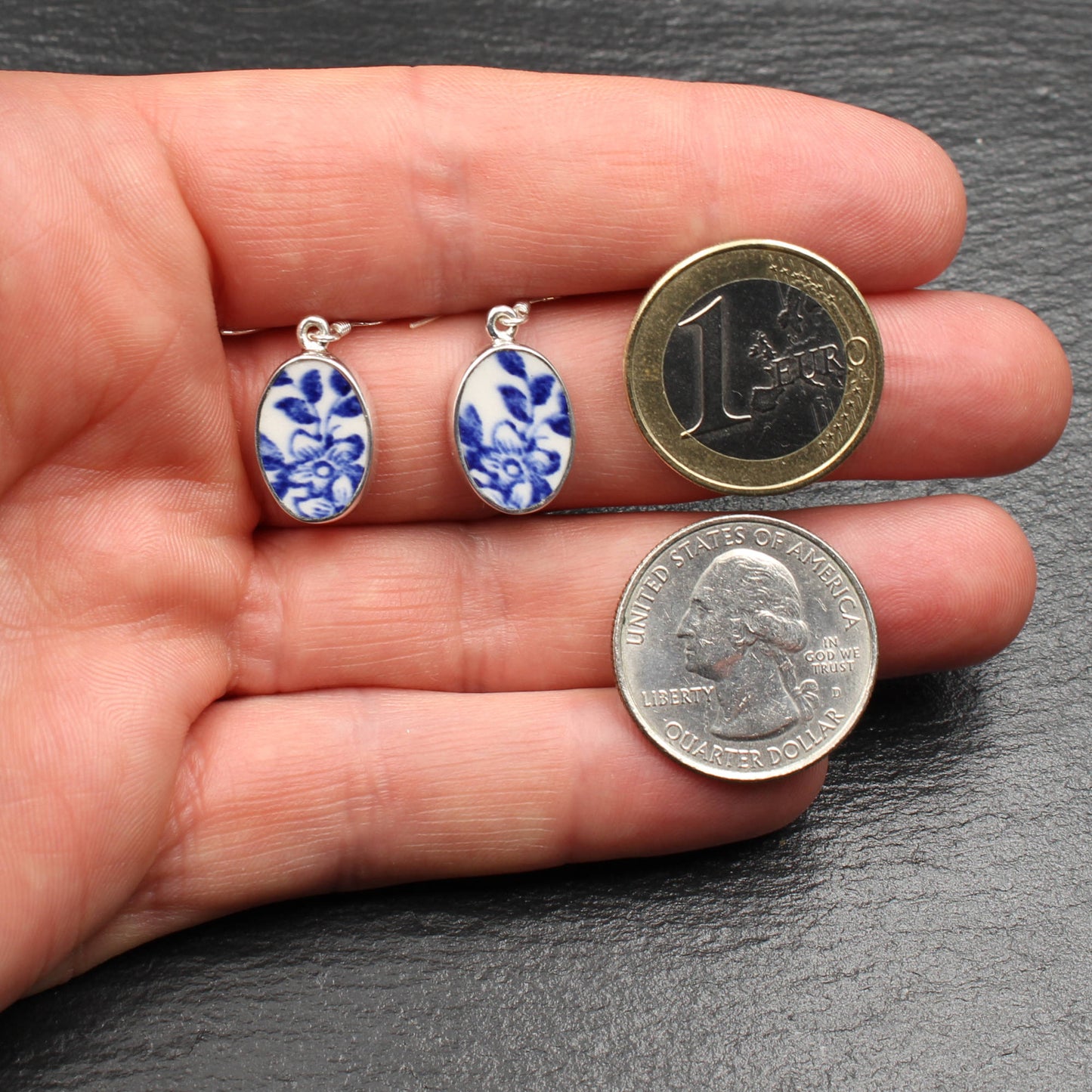 Englisches Porzellan "Old Willow" Oval Ohrringe