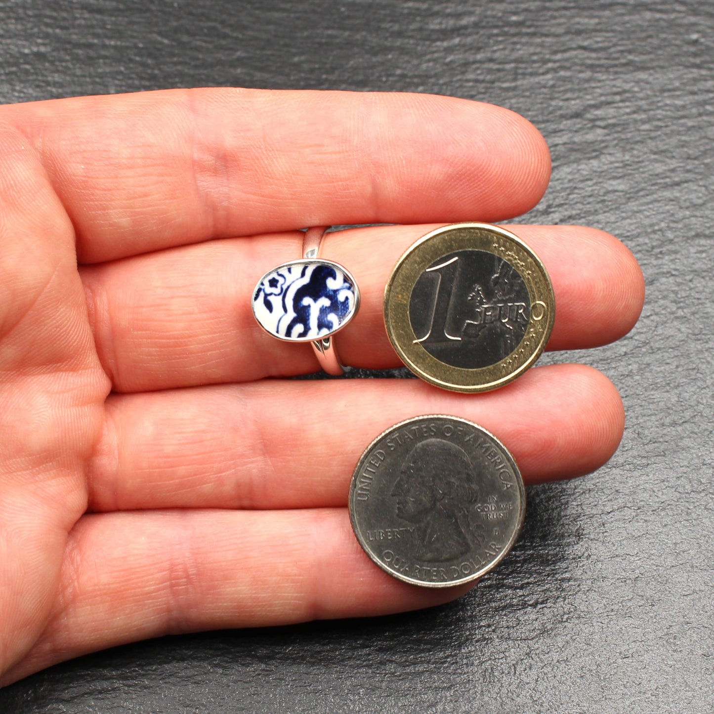 Englisches Porzellan "Old Willow" Ring - Oval