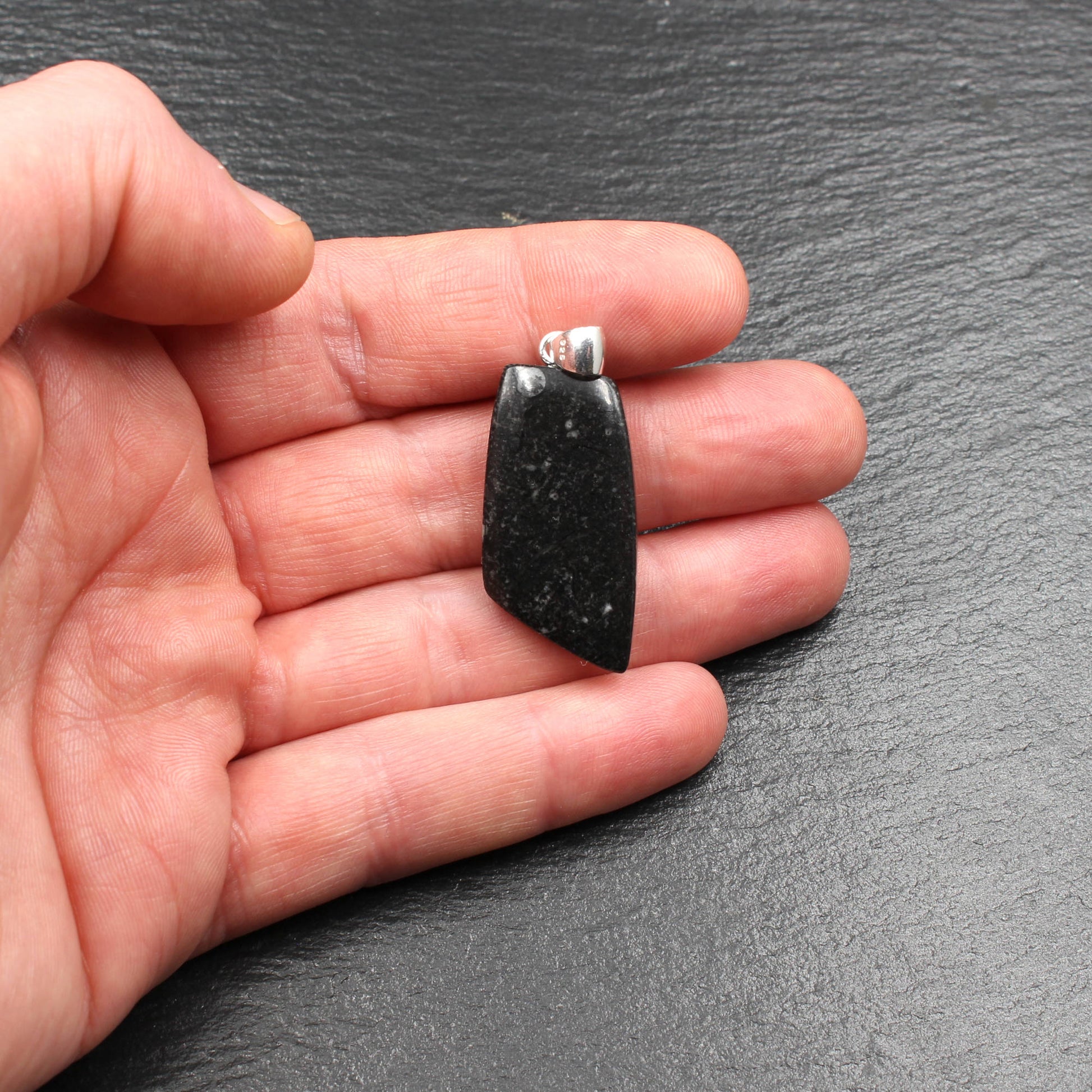 Orthoceras Fossilien in schwarzem Kalkstein Anhänger - Handarbeit