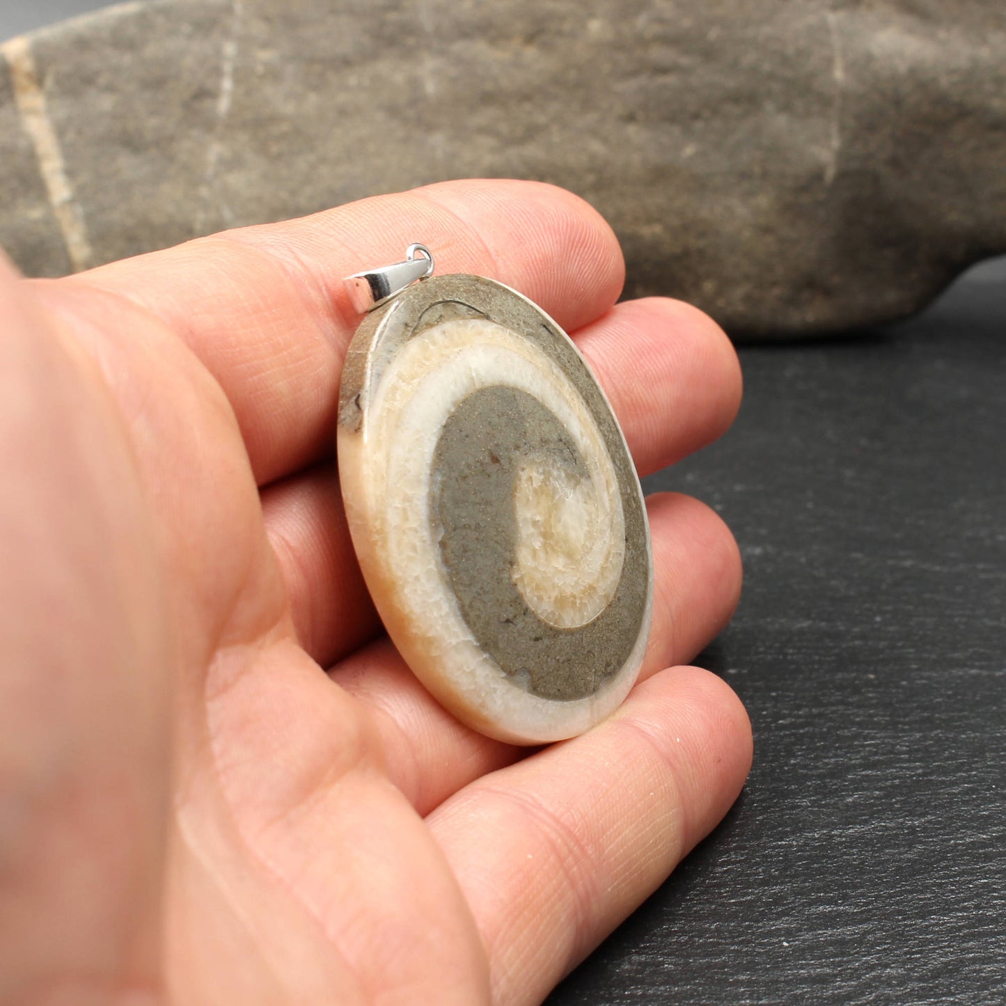 Snail fossil pendant - handmade