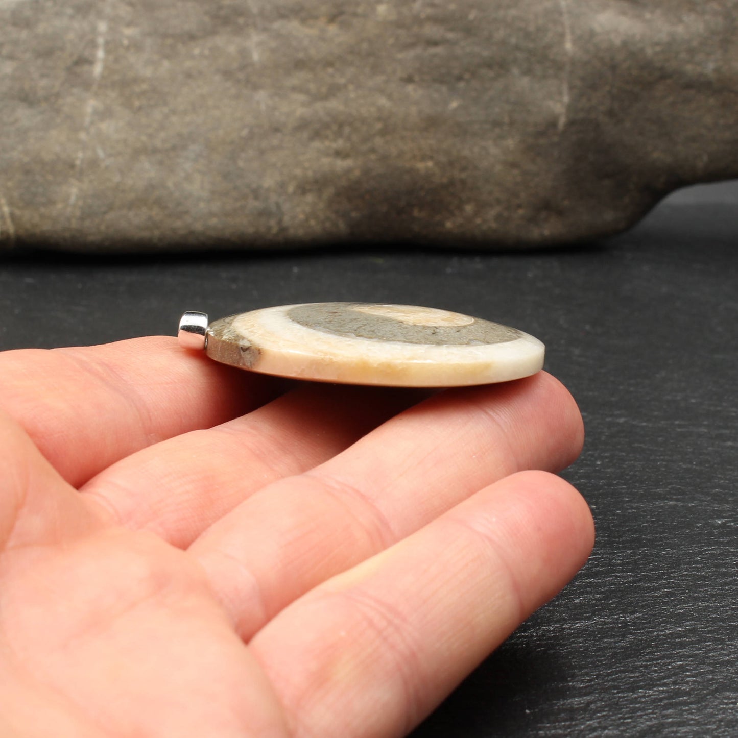 Snail fossil pendant - handmade