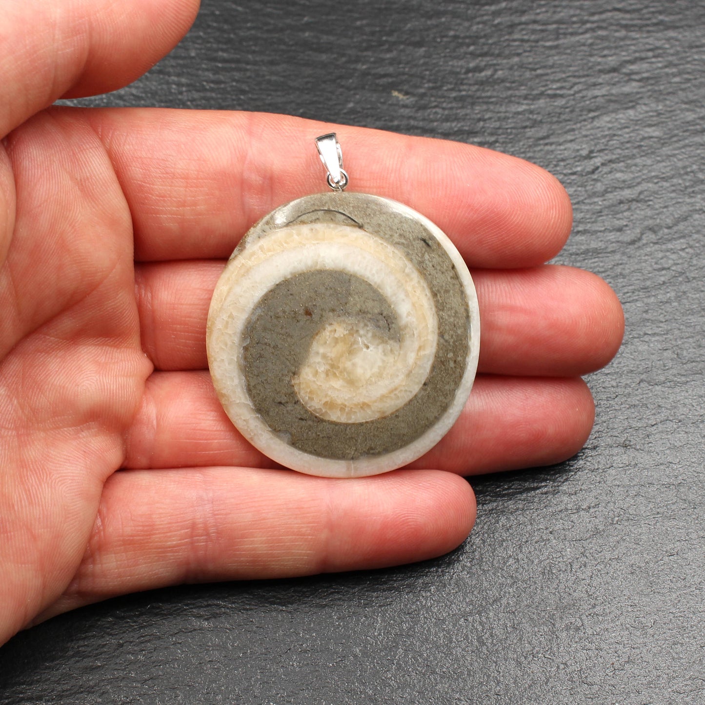 Snail fossil pendant - handmade
