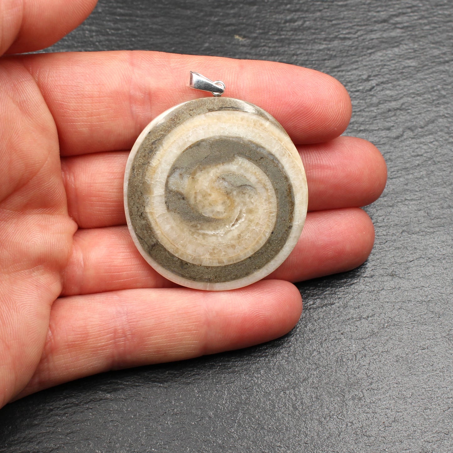 Snail fossil pendant - handmade