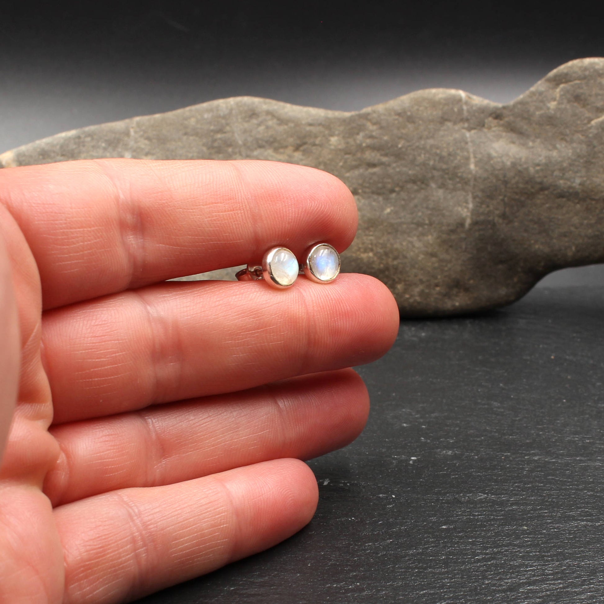 Regenbogen Mondstein (Labradorit) Silber Ohrstecker