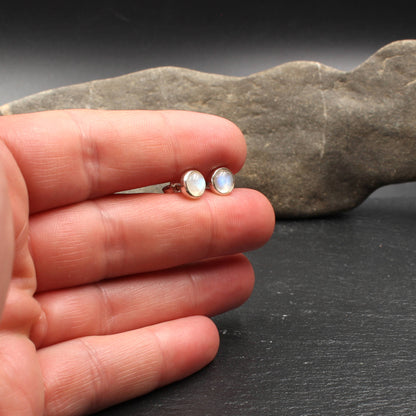 Regenbogen Mondstein (Labradorit) Silber Ohrstecker
