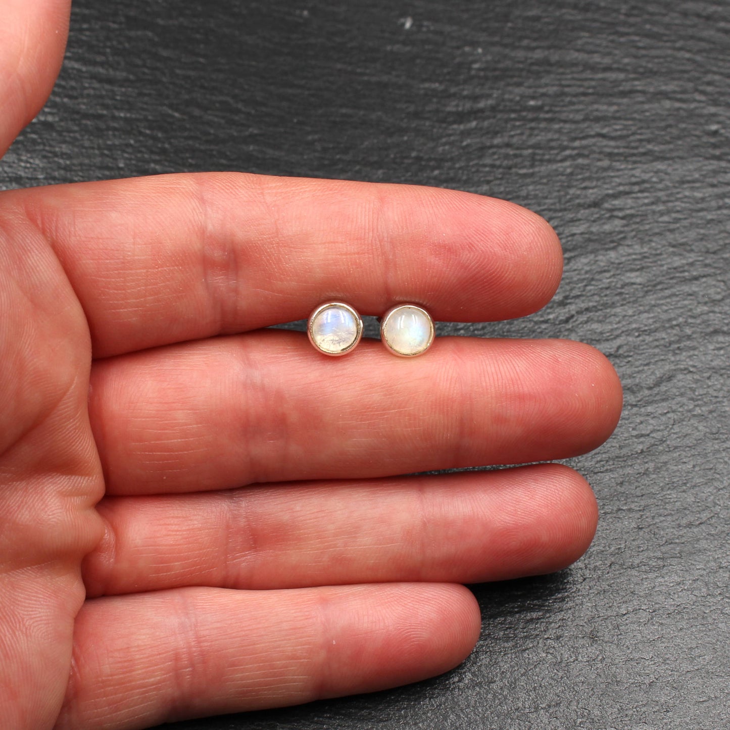 Regenbogen Mondstein (Labradorit) Silber Ohrstecker