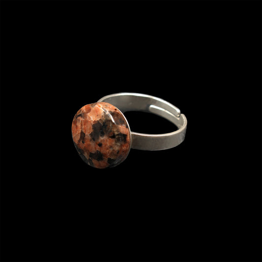 Red Granite Silver Ring (Adjustable) - Handmade in Germany 