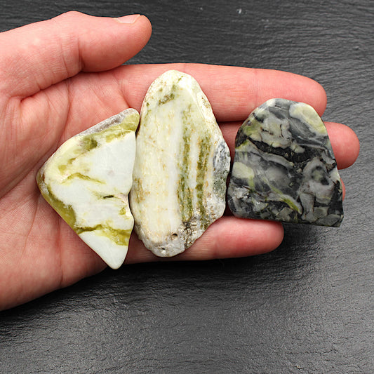 5x Schottische Polierte Scheiben - Highland Marmor, Skye Marmor, Iona Marmor, Lewisian Gneis & Jaspi