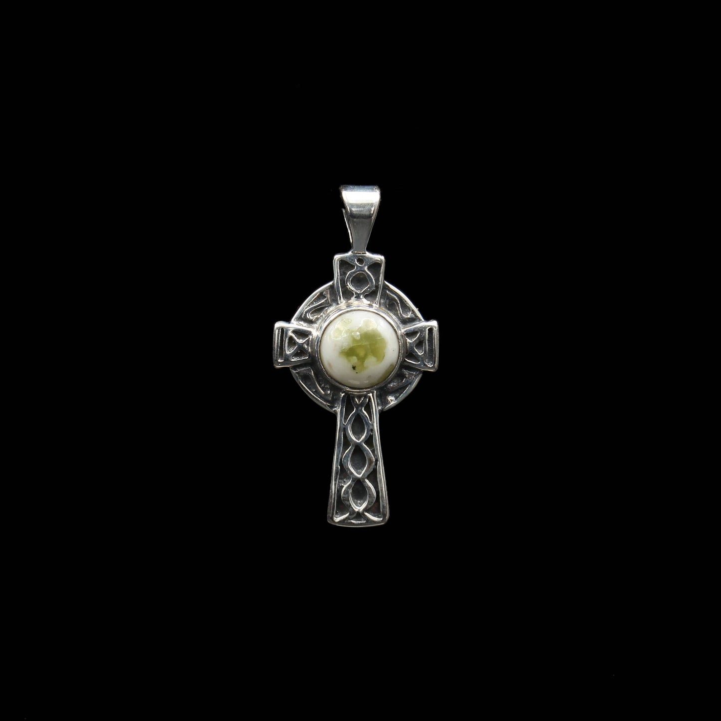 Schottischer Iona Marmor Keltisches Kreuz Silber Anhänger