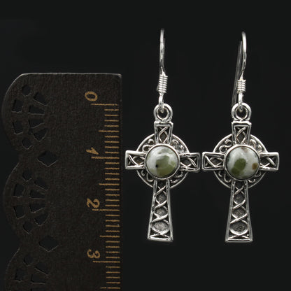 Iona Marmor Silber Ohrringe Keltisches Kreuz