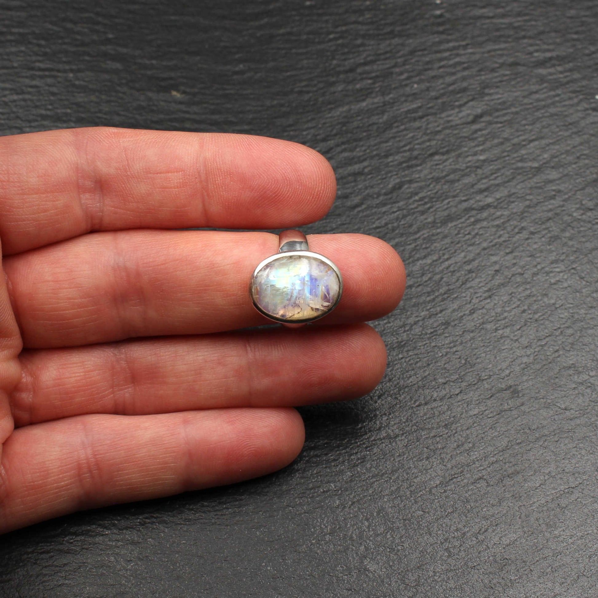 Regenbogen Mondstein Silber Ring - Oval (Verstellbar)