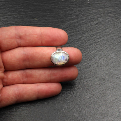 Regenbogen Mondstein Silber Ring - Oval (Verstellbar)