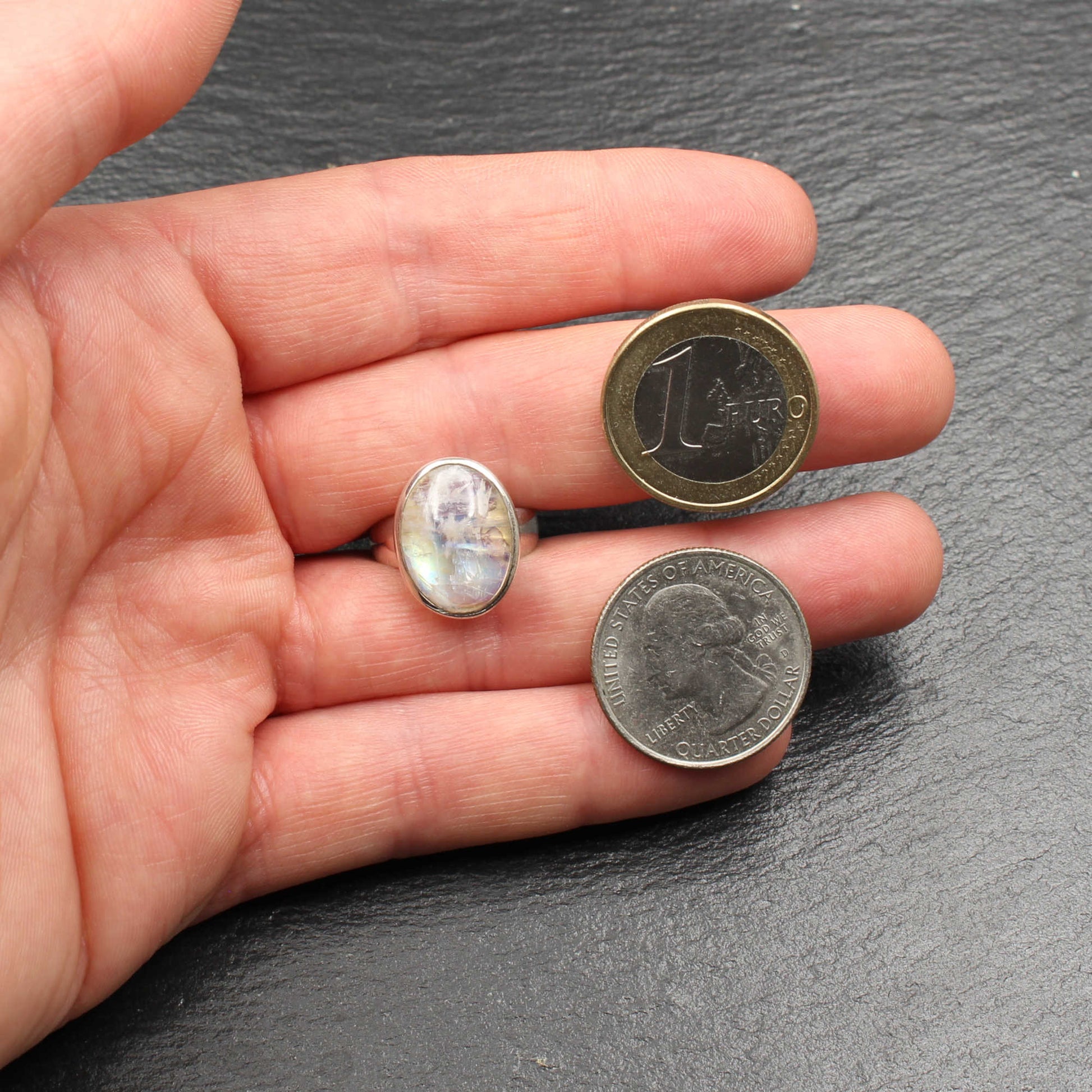 Regenbogen Mondstein Silber Ring - Oval (Verstellbar)