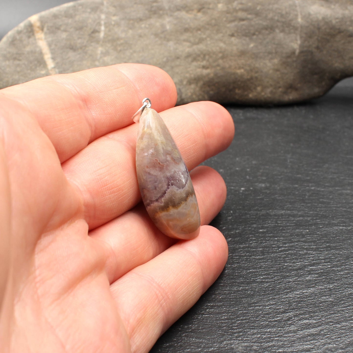 Schlottwitzer Achat Amethyst Anhänger - Handarbeit