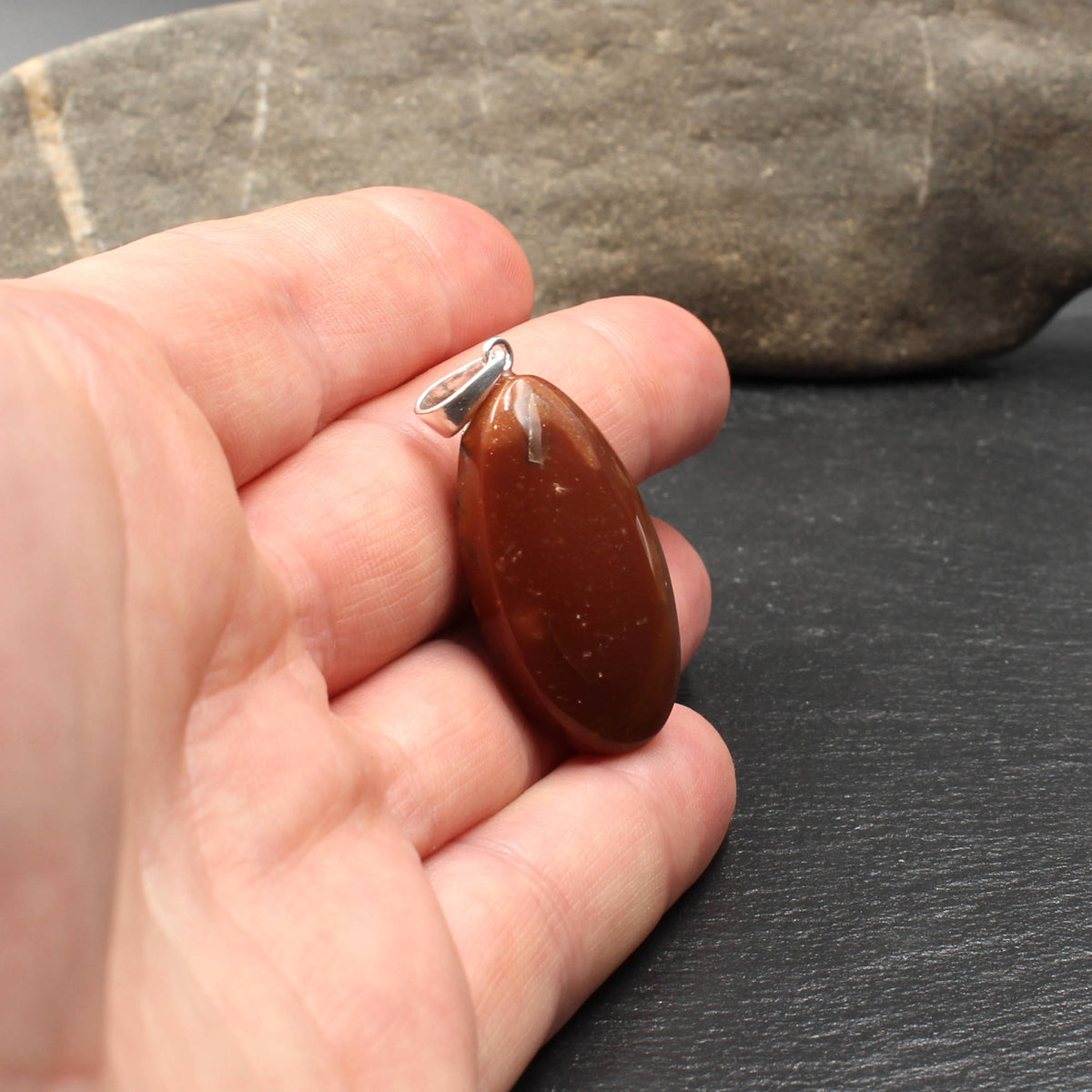 German Red Heligoland Flint Pendant - Handmade