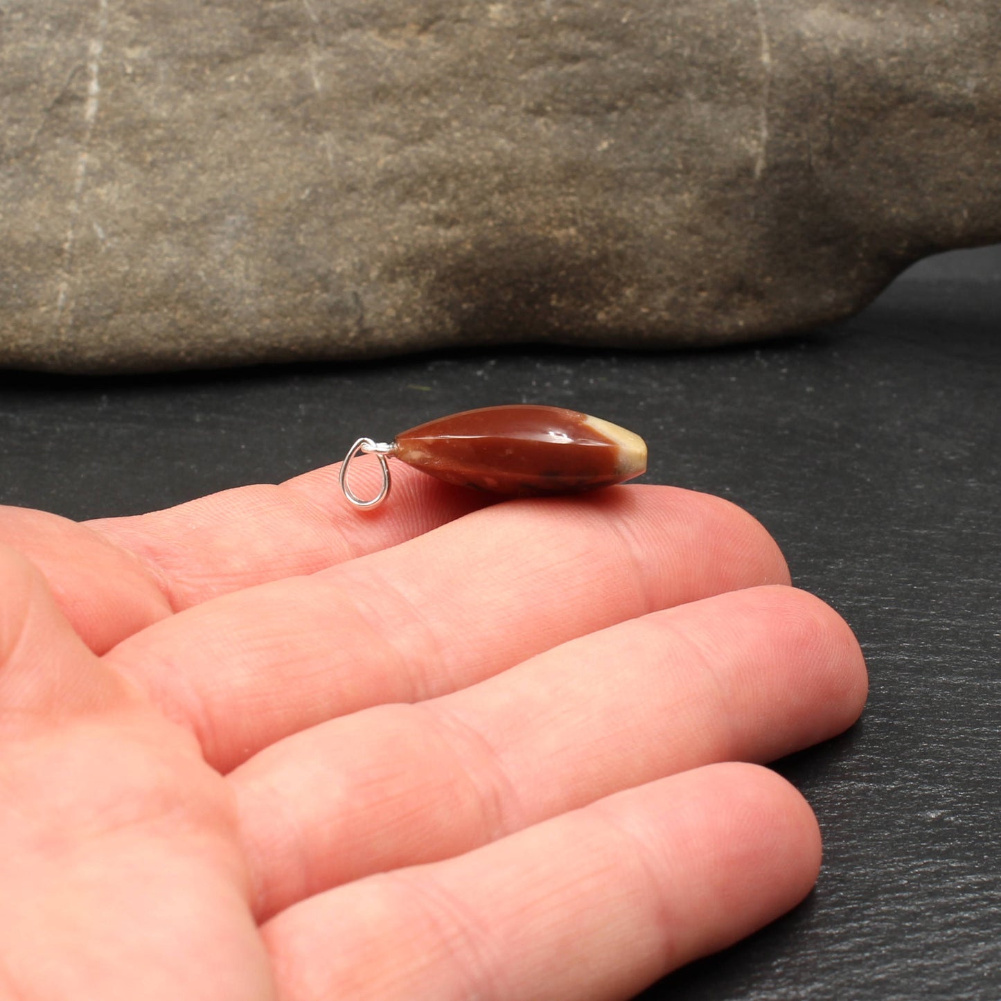 German Red Heligoland Flint Pendant - Handmade