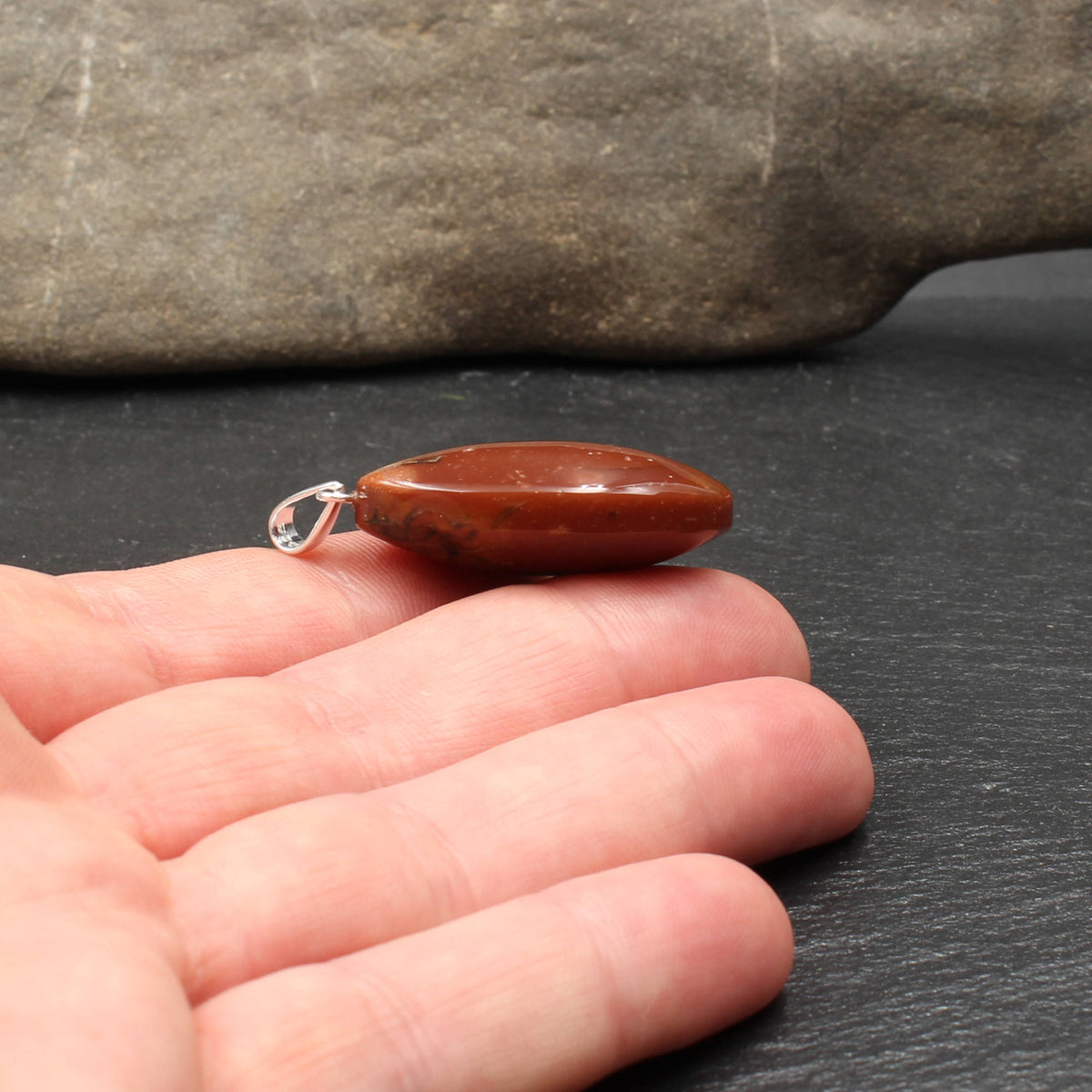 German Red Heligoland Flint Pendant - Handmade