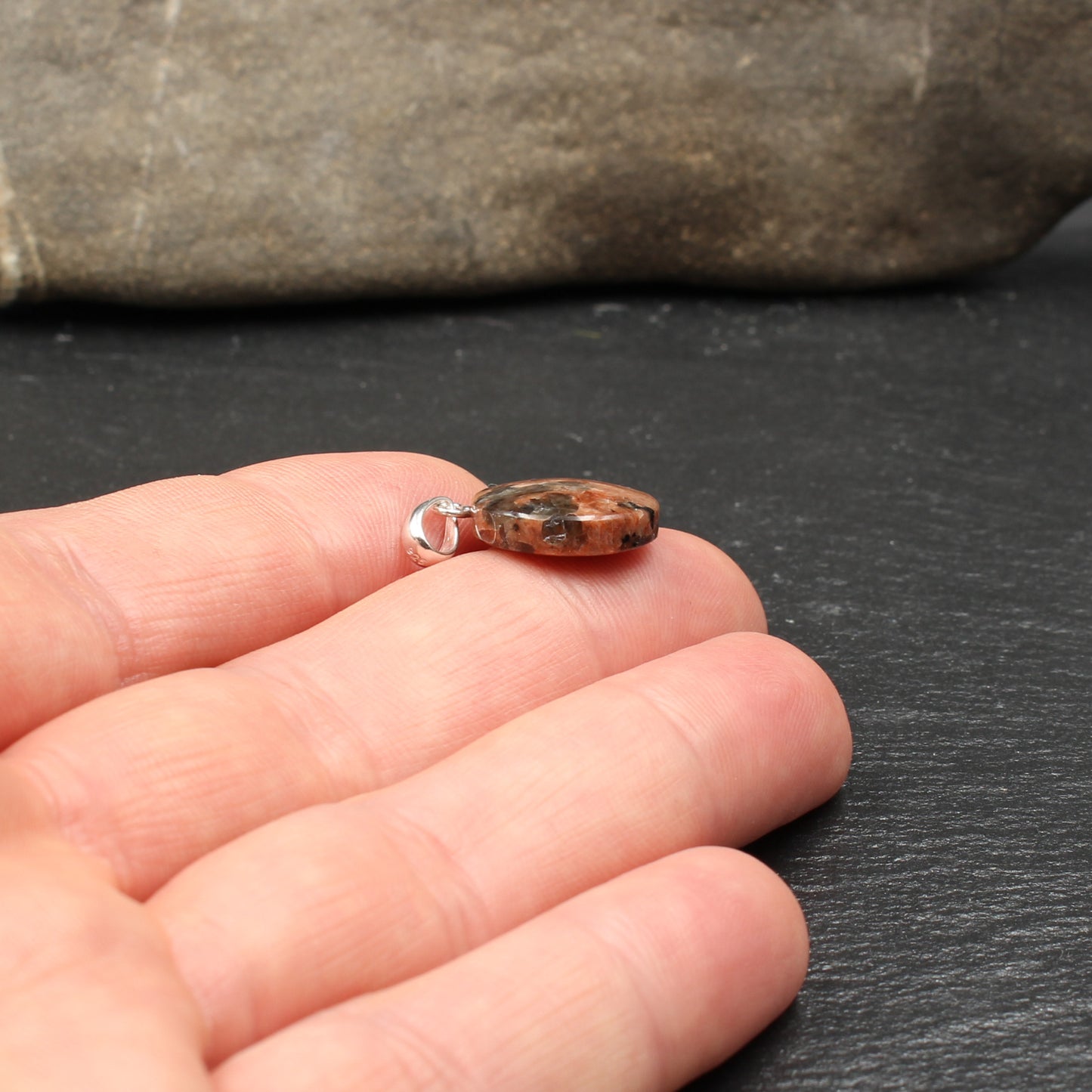 Red granite pendant - handmade