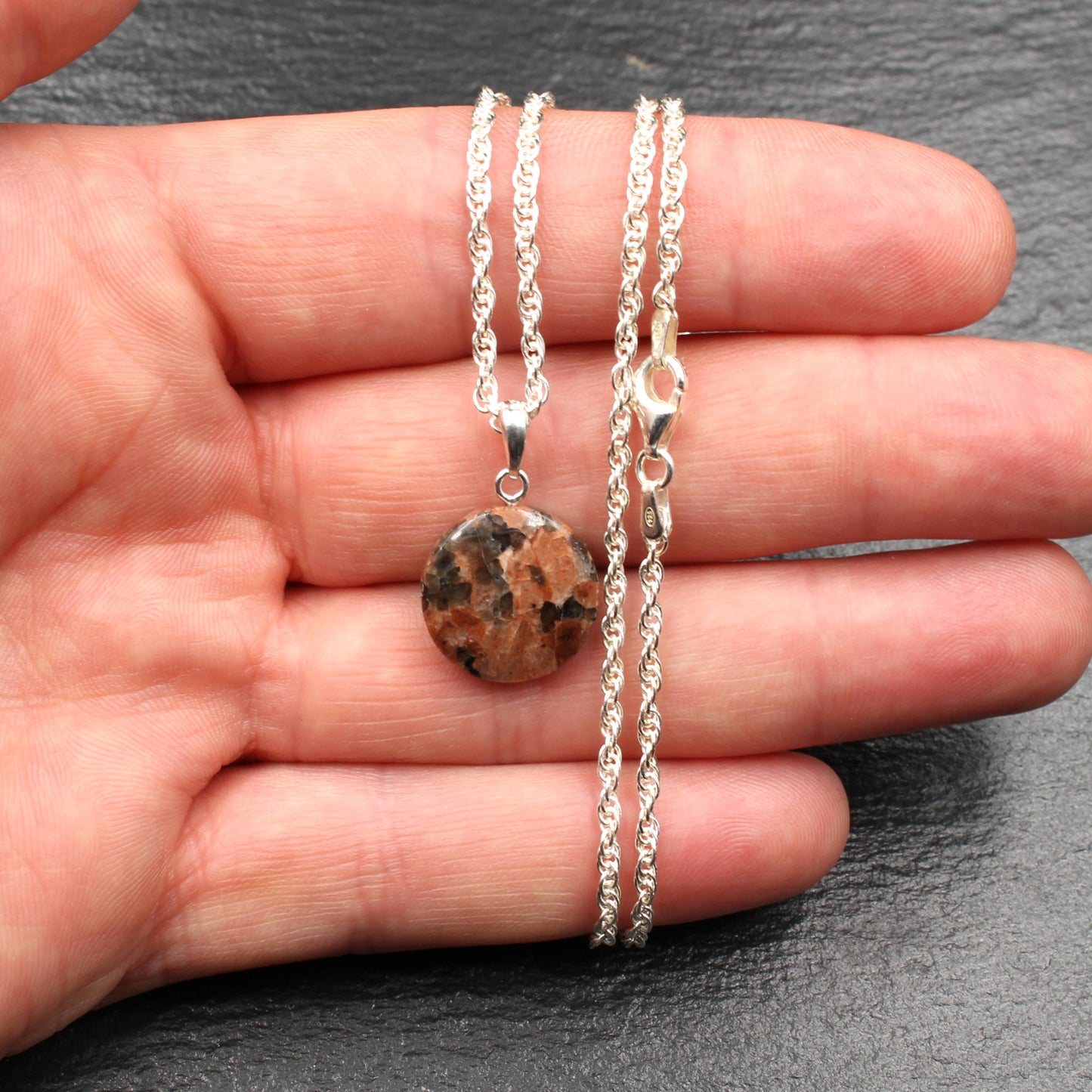 Red granite pendant - handmade
