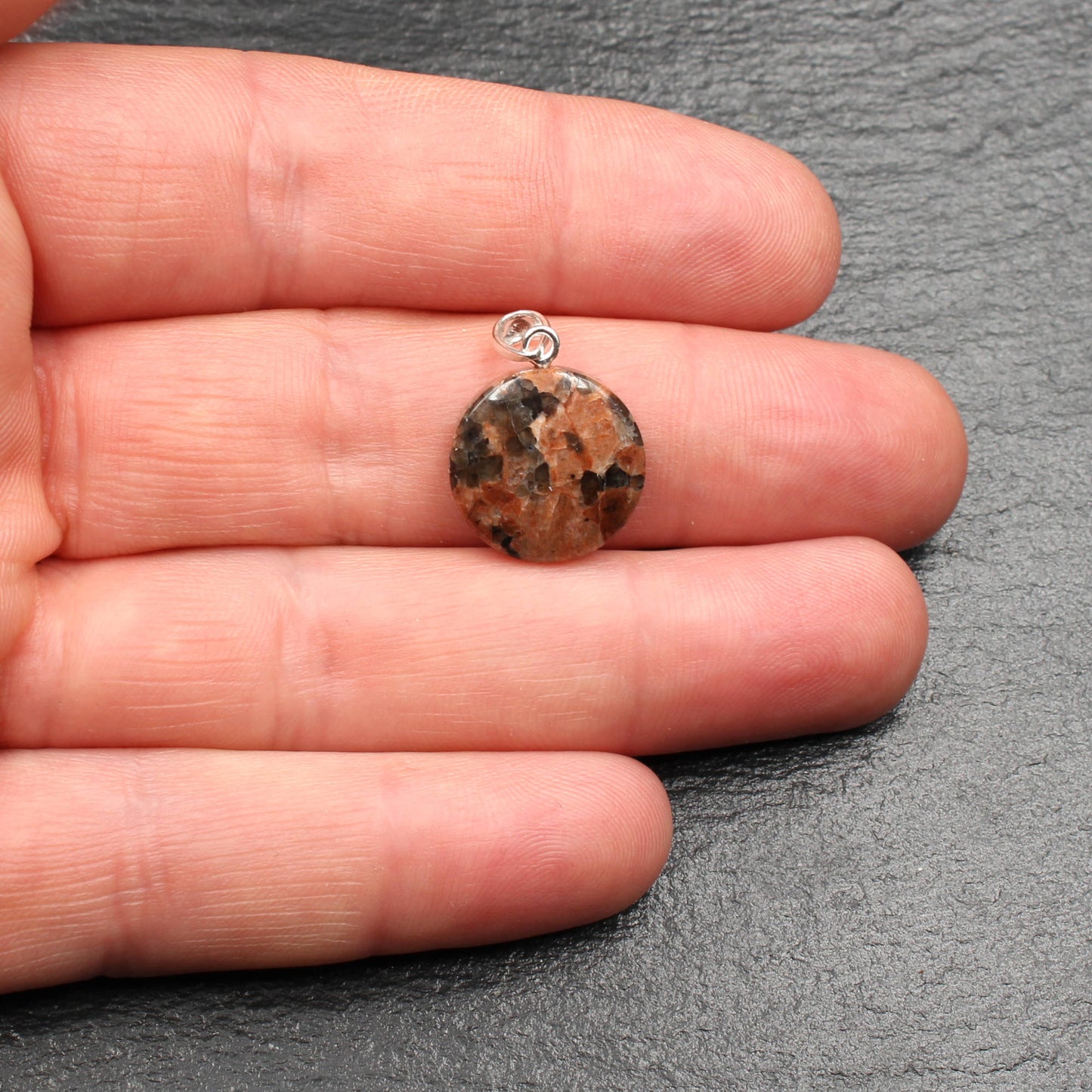 Red granite pendant - handmade