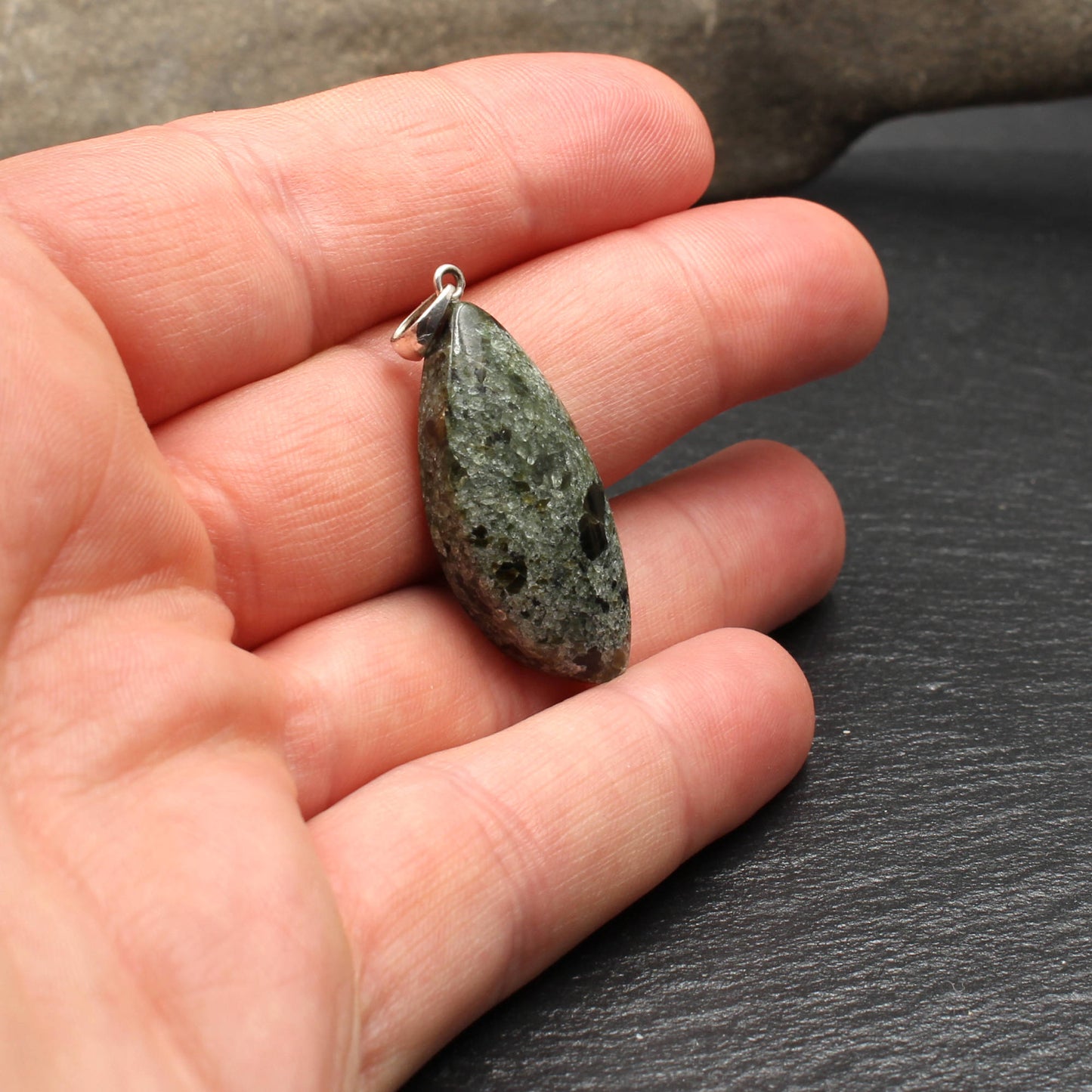 German Olivine Basalt Pendant - Handmade
