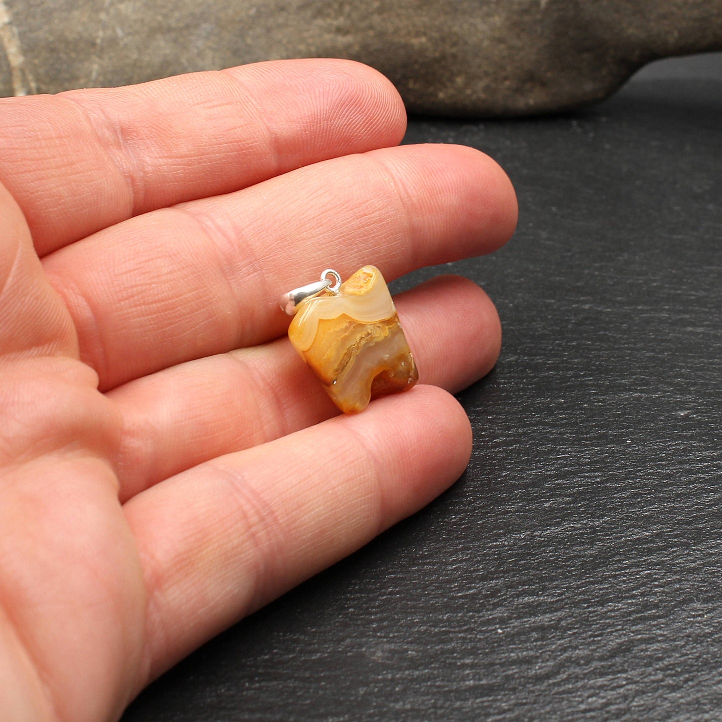German Rhine Agate Pendant - Handmade
