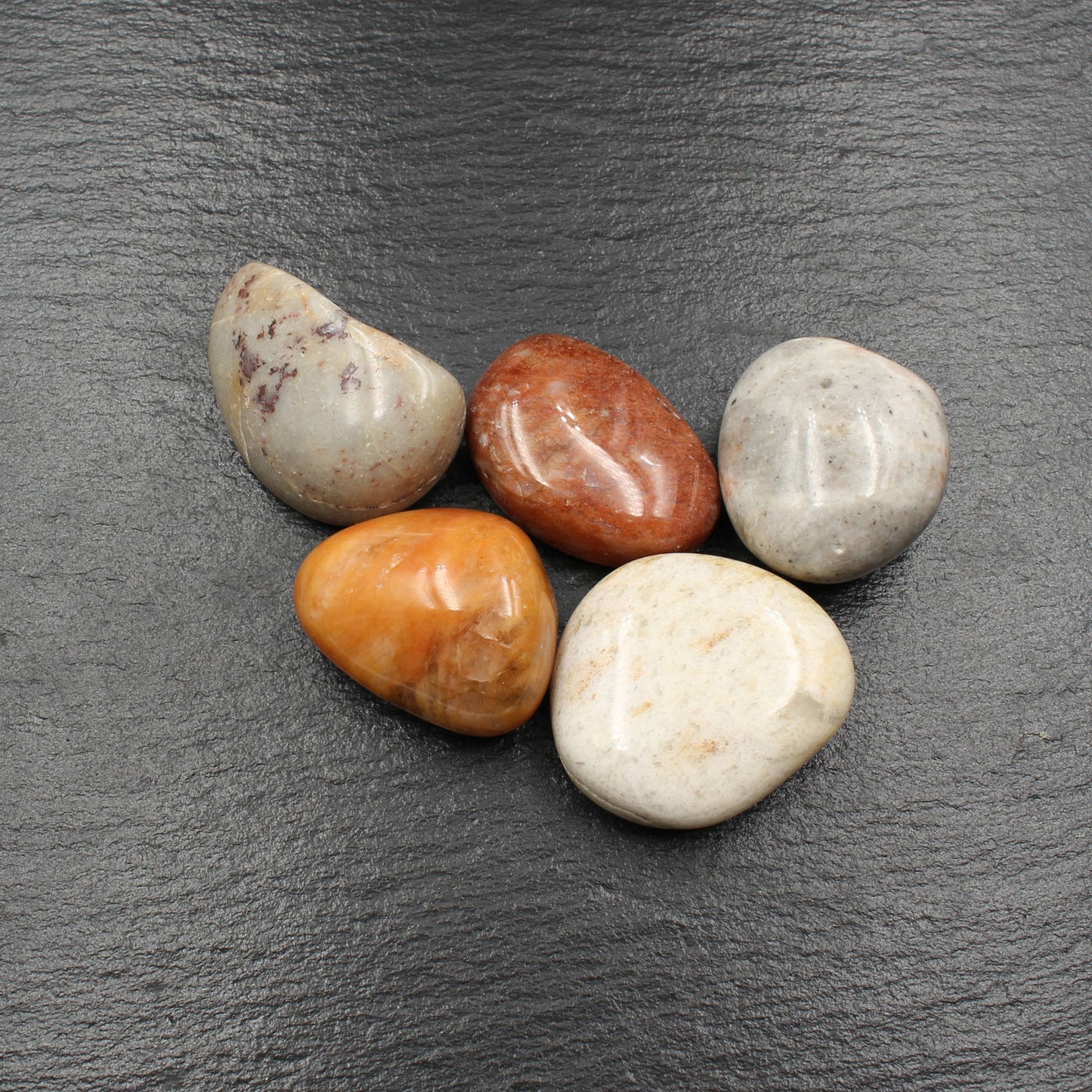 5x Große Rhein Quarz Trommelsteine - Polierte Rheinkiesel