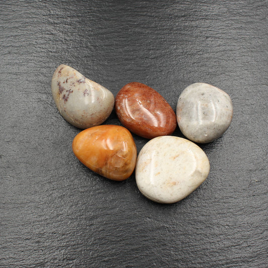 5x Große Rhein Quarz Trommelsteine - Polierte Rheinkiesel