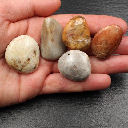 5x Große Rhein Quarz Trommelsteine - Polierte Rheinkiesel