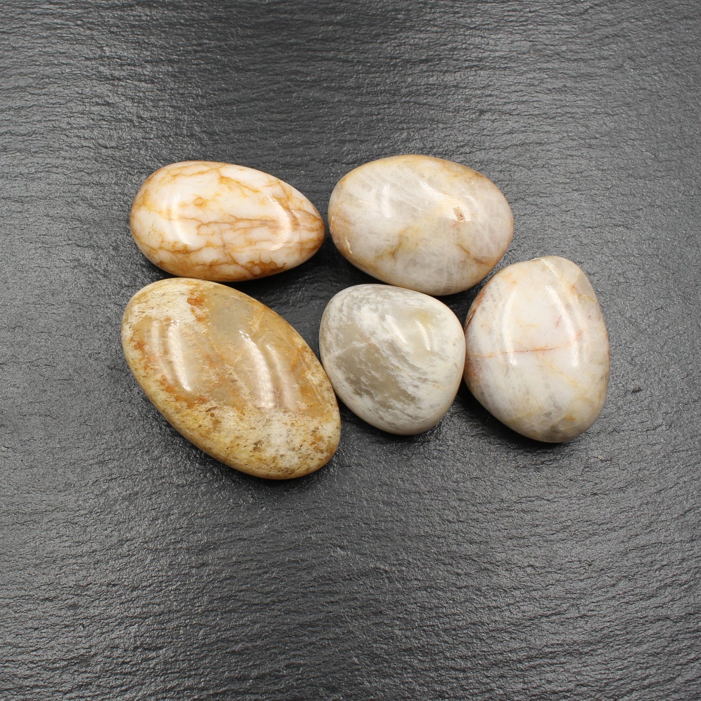 5x Große Rhein Quarz Trommelsteine - Polierte Rheinkiesel