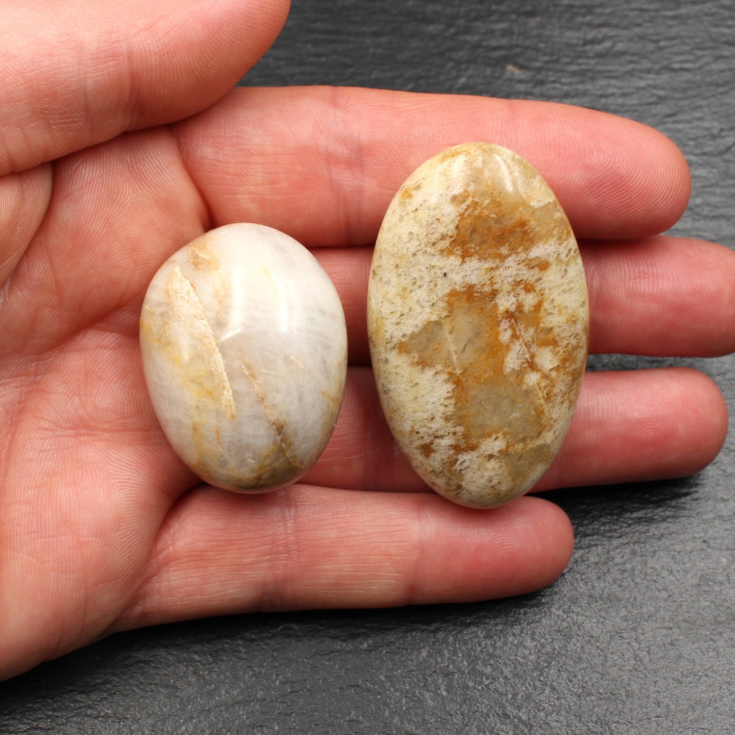 5x Große Rhein Quarz Trommelsteine - Polierte Rheinkiesel