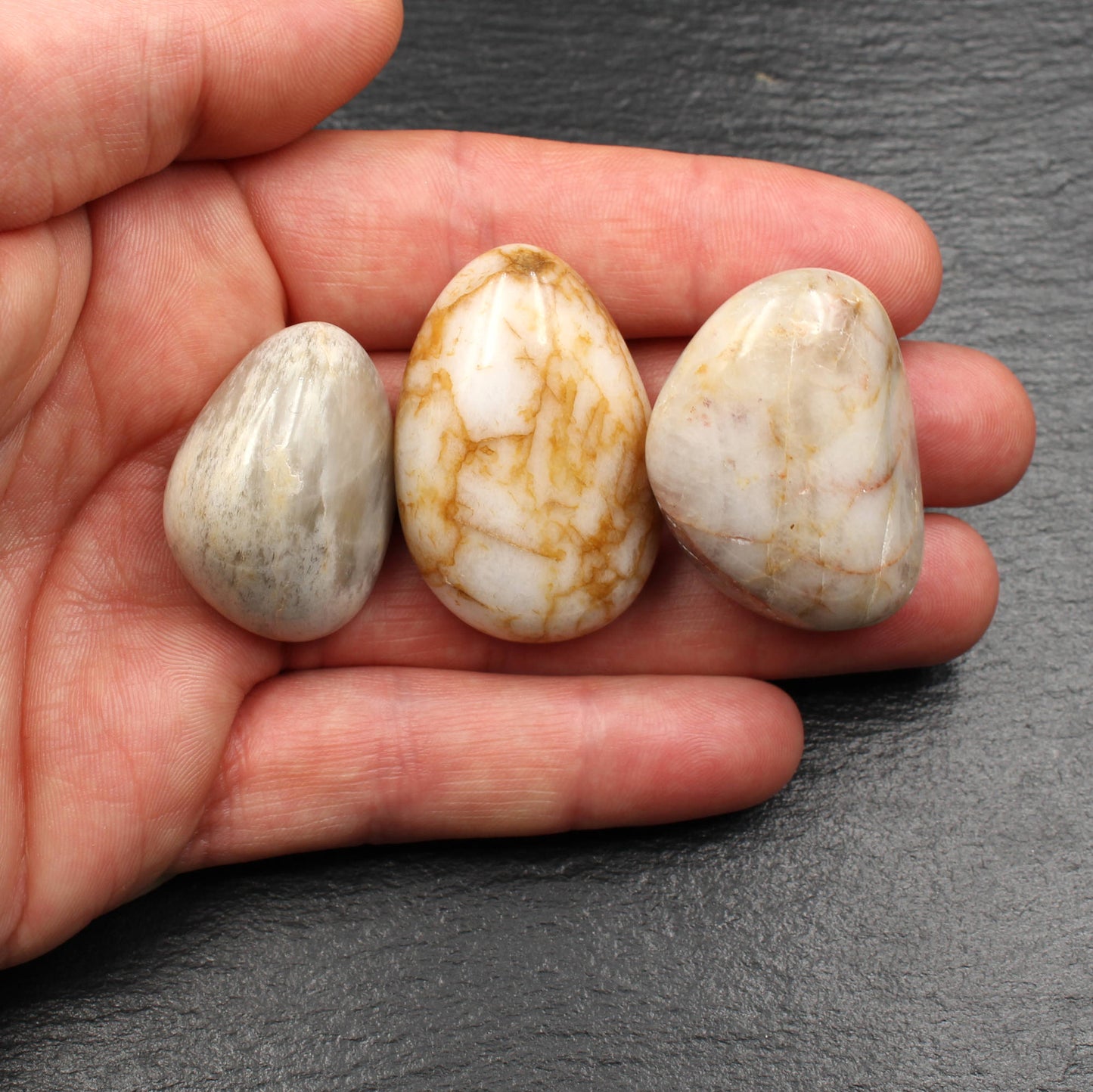 5x Große Rhein Quarz Trommelsteine - Polierte Rheinkiesel