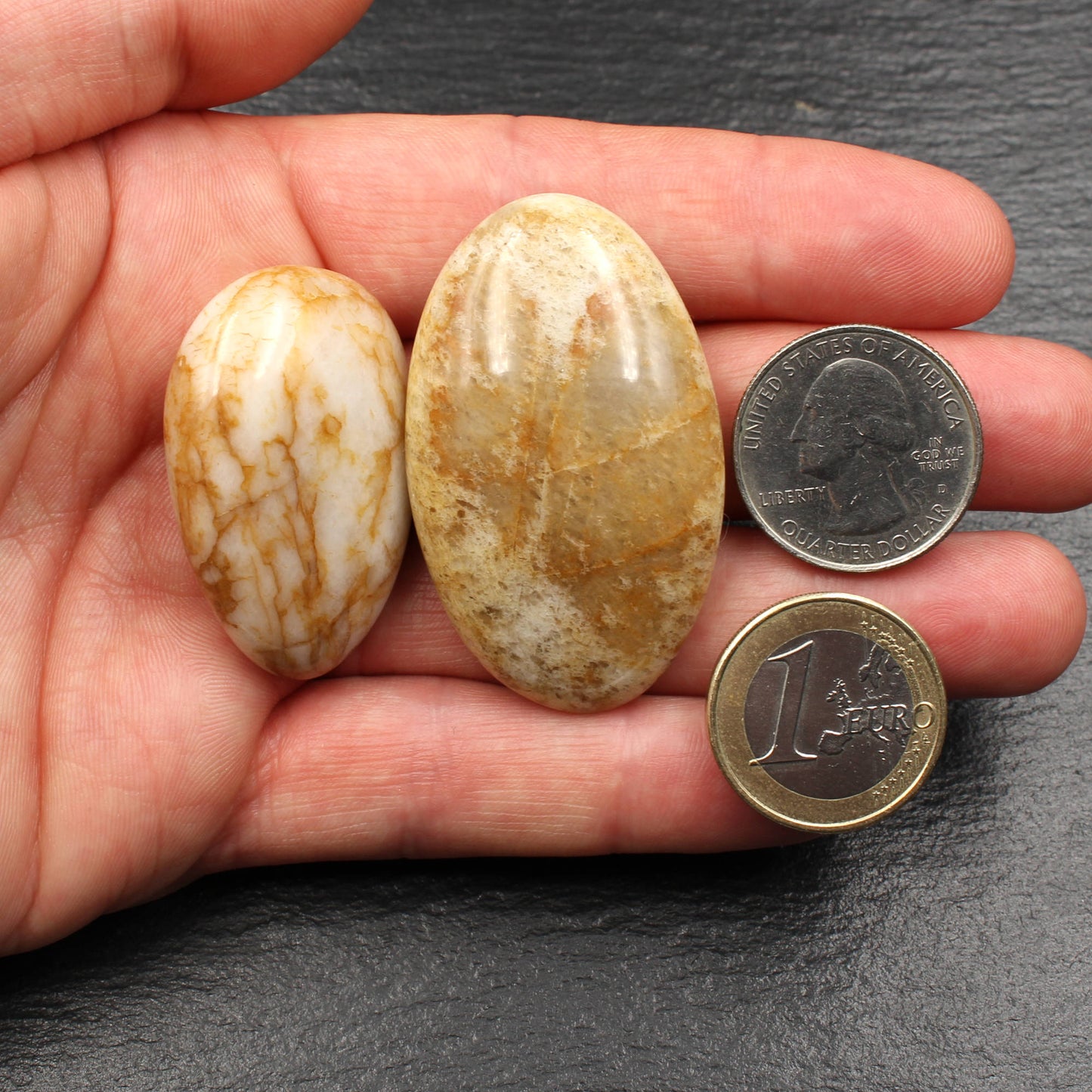 5x Große Rhein Quarz Trommelsteine - Polierte Rheinkiesel