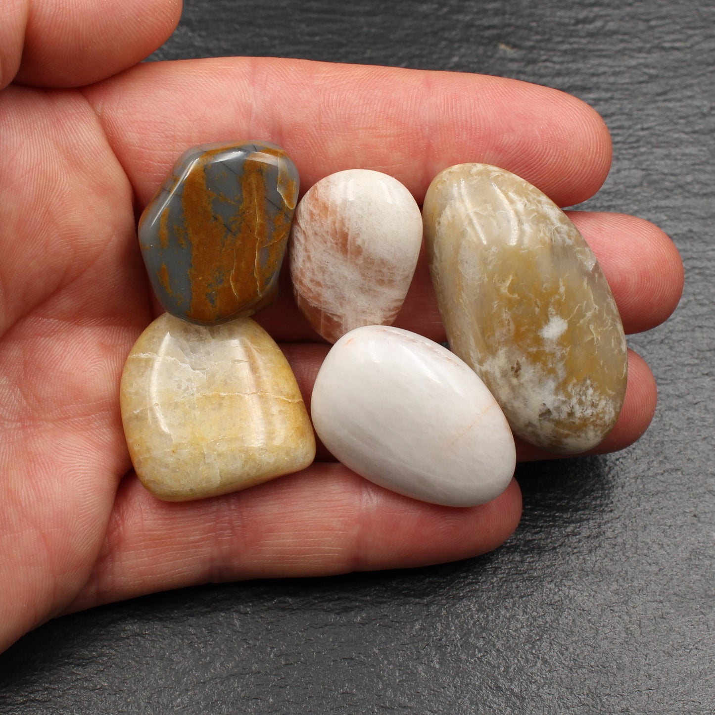 5x Rhein Quarz Trommelsteine