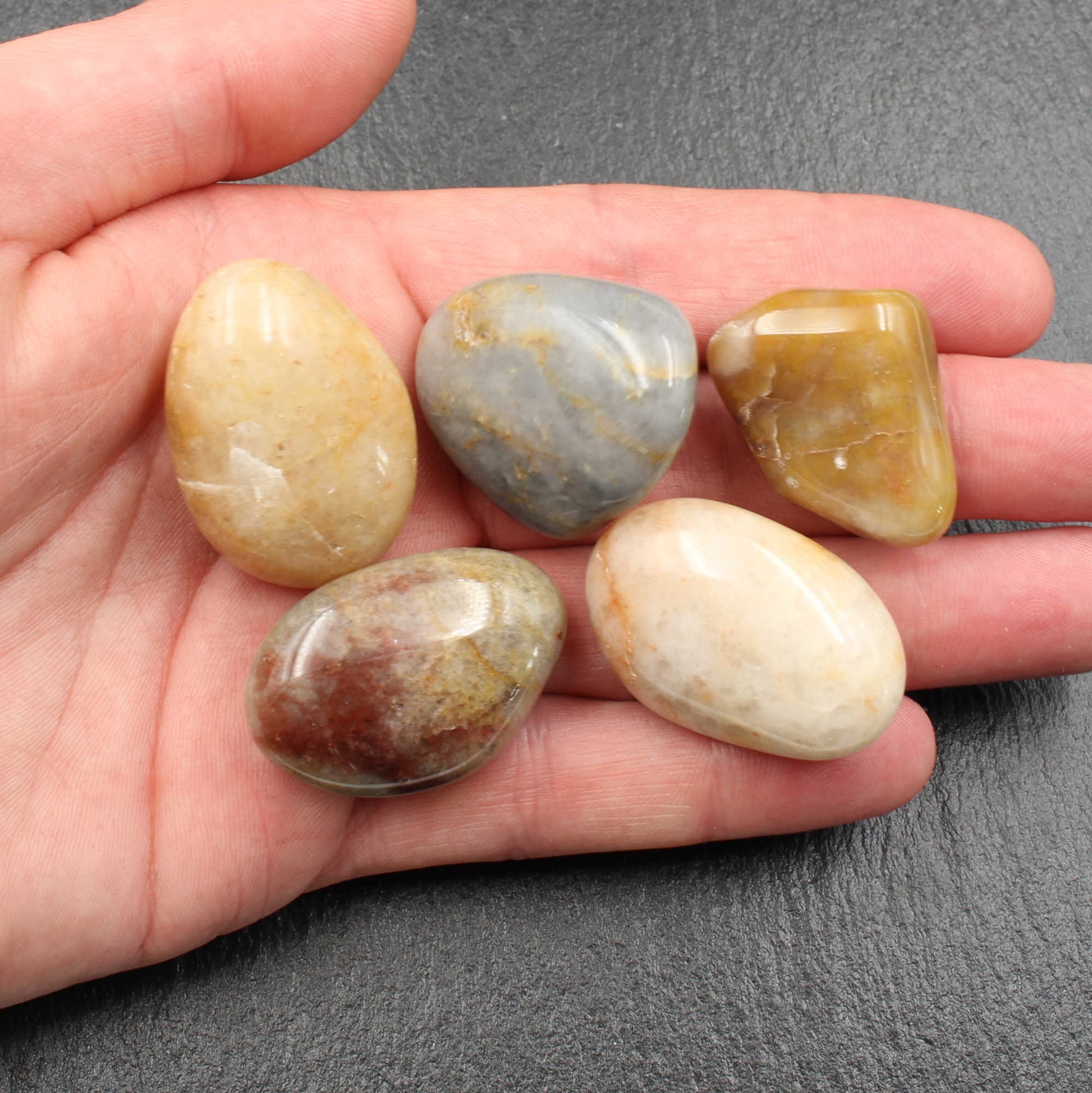 5x Rhein Quarz Trommelsteine