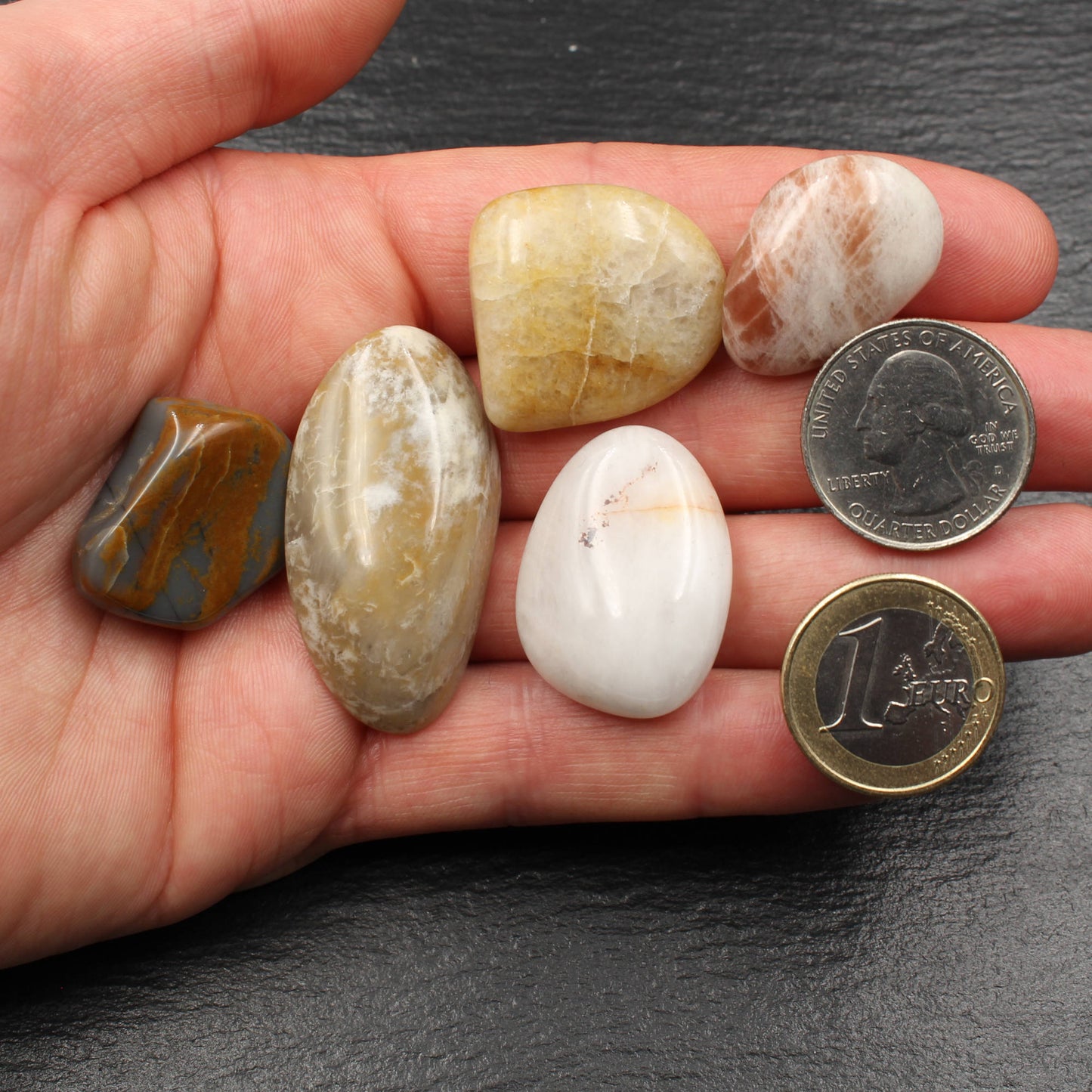 5x Rhein Quarz Trommelsteine