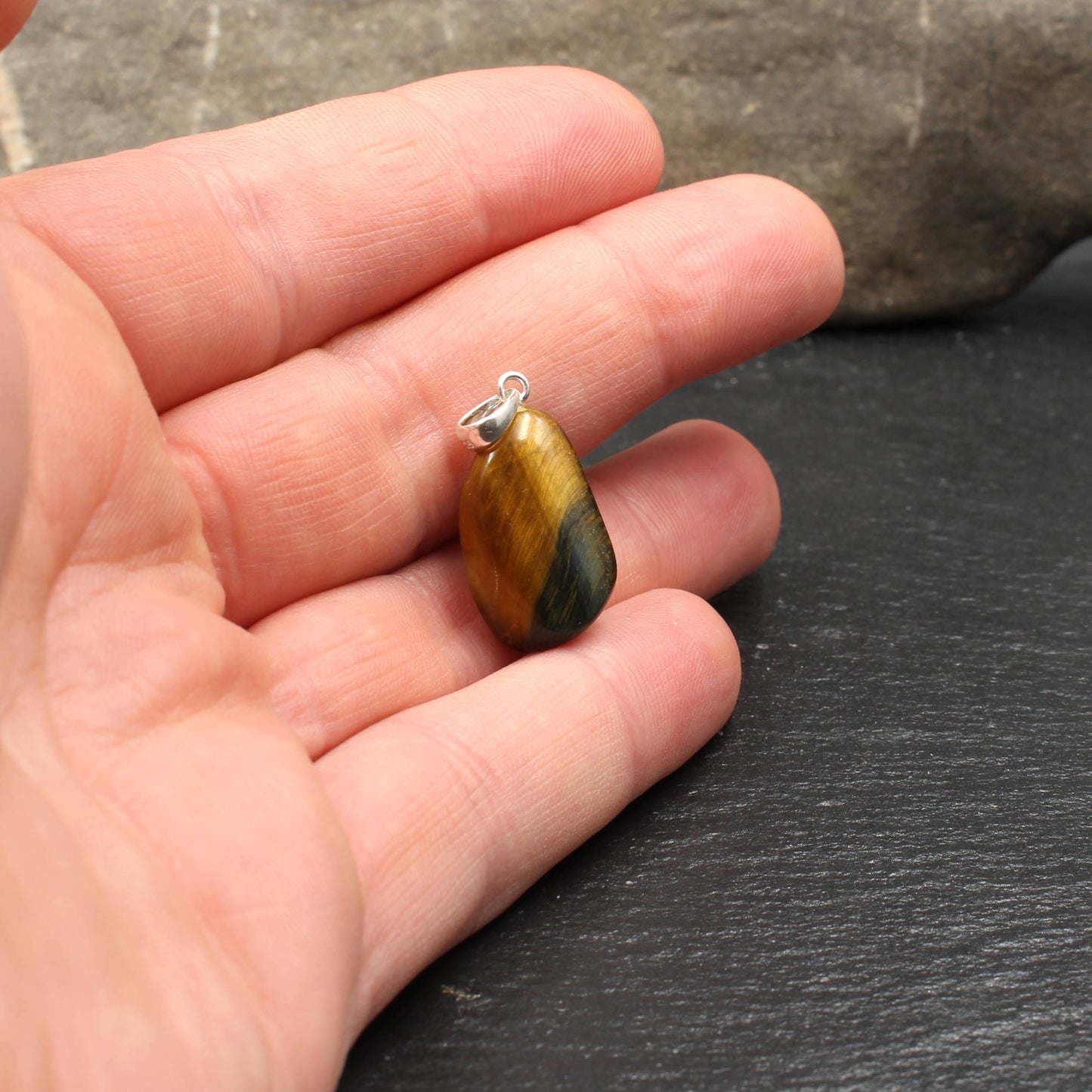 Tiger's eye / hawk's eye tumbled stone pendant
