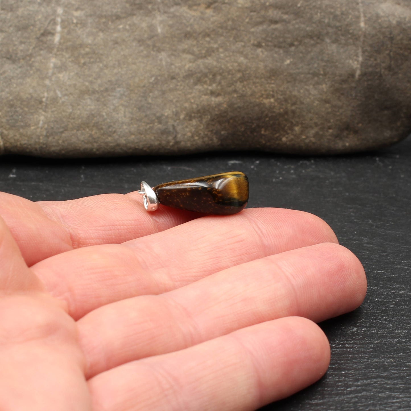 Tiger's eye / hawk's eye tumbled stone pendant