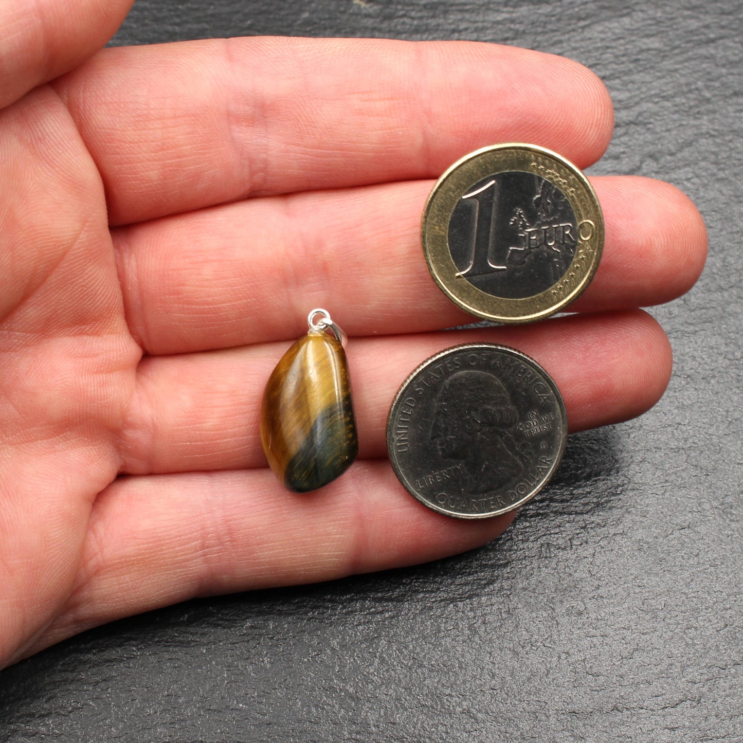 Tiger's eye / hawk's eye tumbled stone pendant