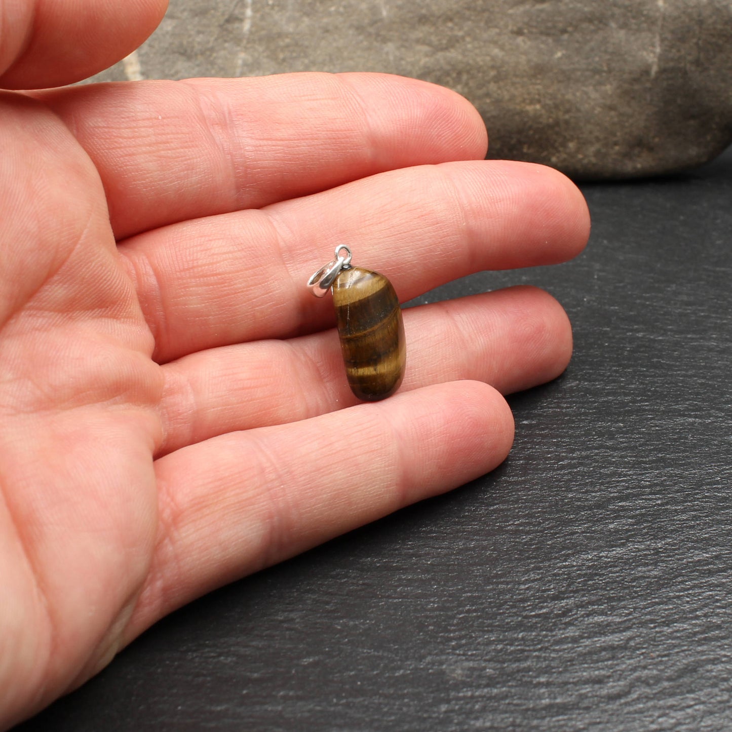 Tiger's eye / hawk's eye tumbled stone pendant