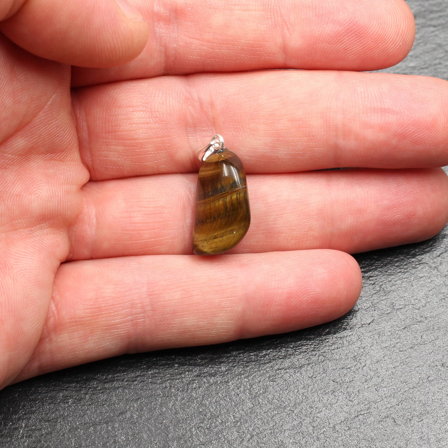 Tiger's eye / hawk's eye tumbled stone pendant