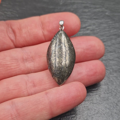 Feather pyrite pendant - handmade