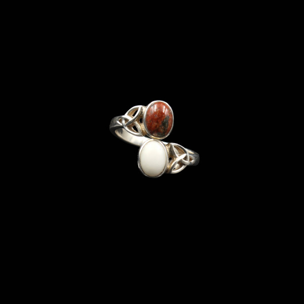 Doppelstein Ring keltisches Design - Silber - Verstellbar