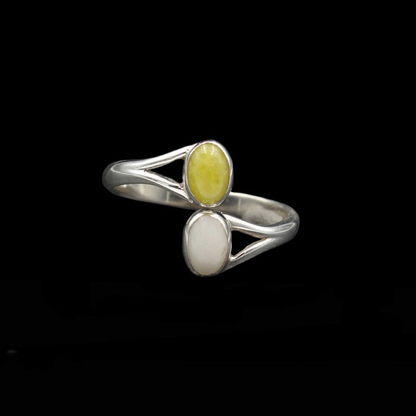 Scottish Iona Marble Double Stone Silver Ring - Adjustable