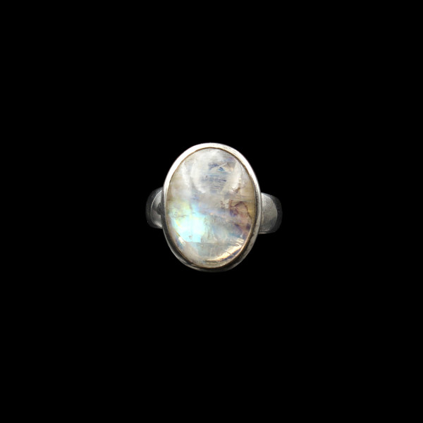 Rainbow Moonstone Silver Ring - Oval (Size Adjustable)