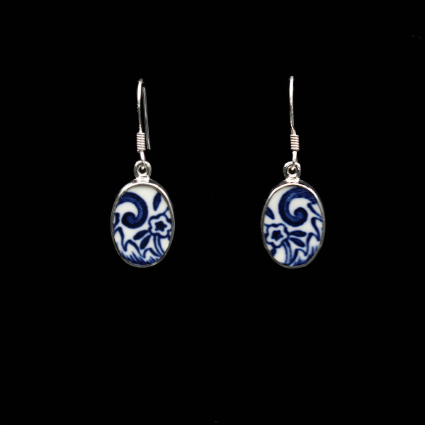 British "Old Willow" Porcelain Earrings - Oval