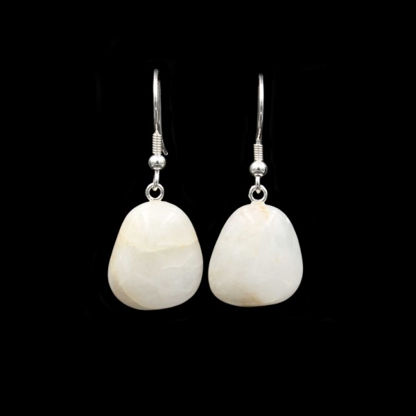 White Quartz Beach Pebble Earrings - Handmade 